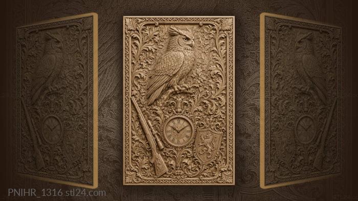 Roman clock below the owl with a rifle 3d STL model
