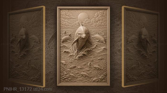 Dolphins leaping at sunrise sea 3d STL model