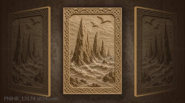 Rocky spires stormy ocean seagulls 3d STL model