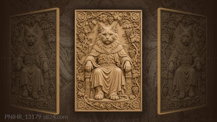 Maine coon cat with grape vines 3d STL model
