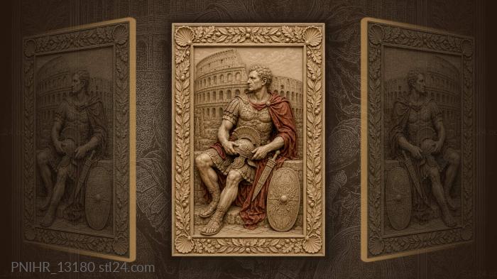 Commander cradles his helmet beneath arena stands 3d STL model