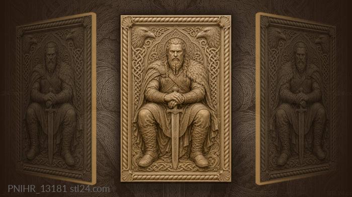 Viking warrior with ravens knotwork border 3d STL model