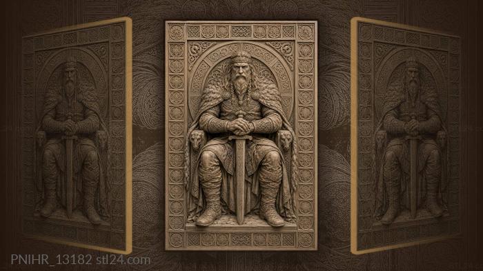 Seated viking with a sword across his lap 3d STL model