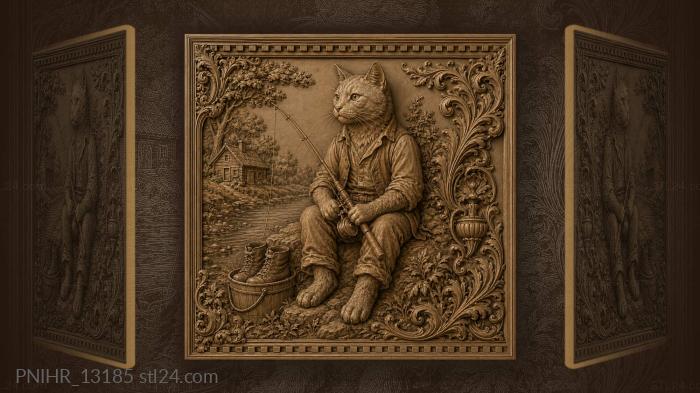 Angler with a bucket near cottage 3d STL model
