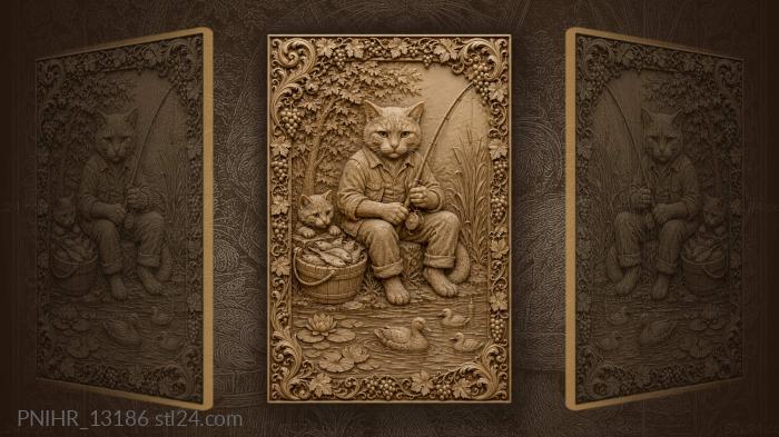 Kitten peeks into the fish bucket 3d STL model