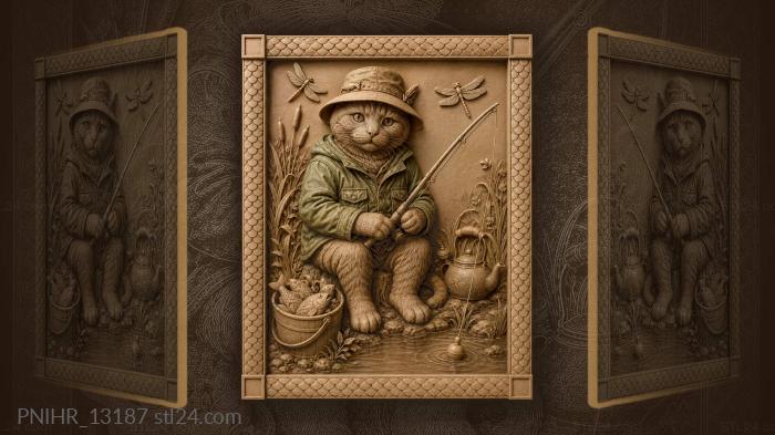 Cat in green jacket with teapot 3d STL model