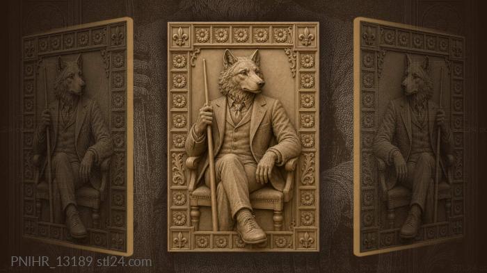 Wolf gentleman holding a billiard cue 3d STL model