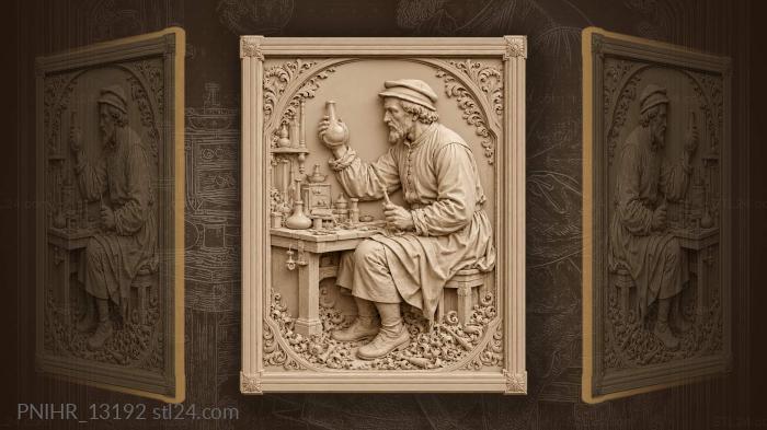 Artisan holding a flask among vials 3d STL model