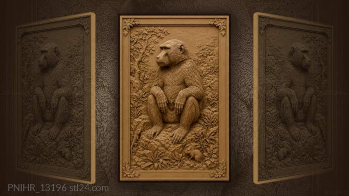 Baboon in contemplative rocky setting 3d STL model