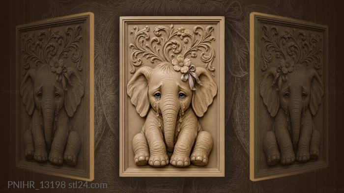 Little elephant with purple flower 3d STL model