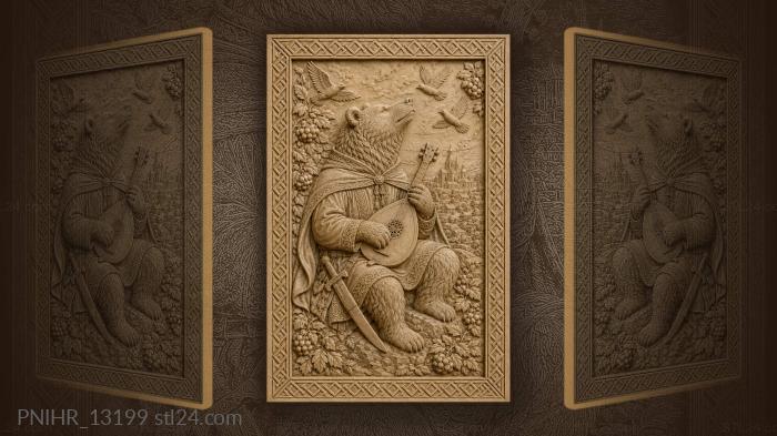 Bear bard with domra and village 3d STL model