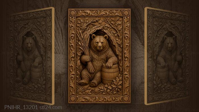 Bear beside a barrel with reeds 3d STL model
