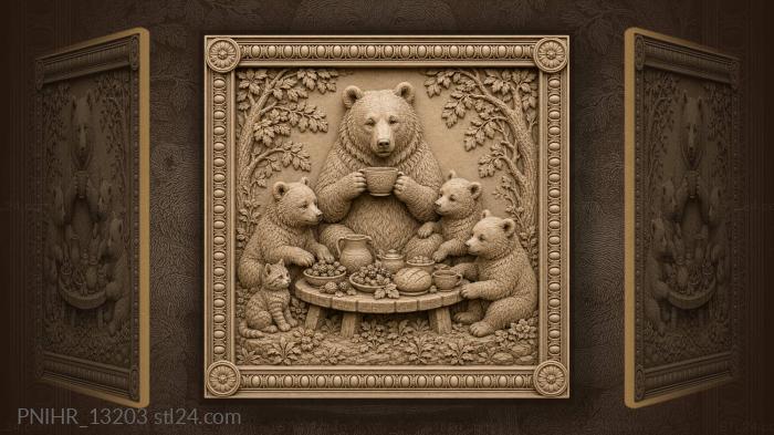 She bear with three cubs and a kitten 3d STL model