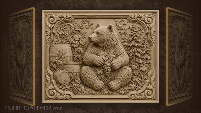 Grapes in paws beside barrels 3d STL model