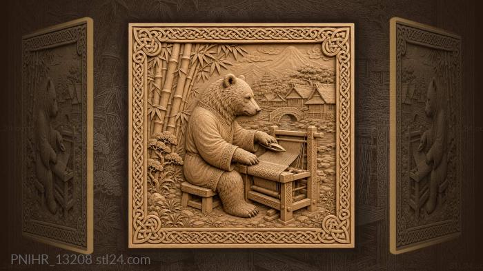 Bear weaver at the loom village 3d STL model