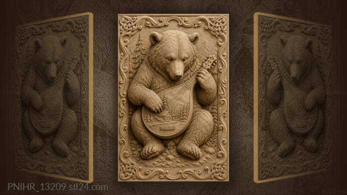 Bear playing a lute with a cabin scene 3d STL model