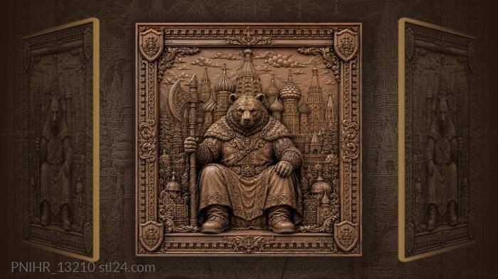 Bear warrior with an axe before the domes 3d STL model