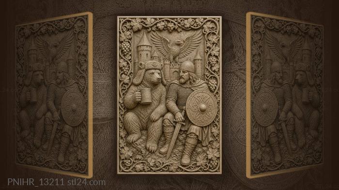 Viking and a bear by the castle 3d STL model