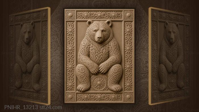 Knotwork spirals cover the seated bear 3d STL model