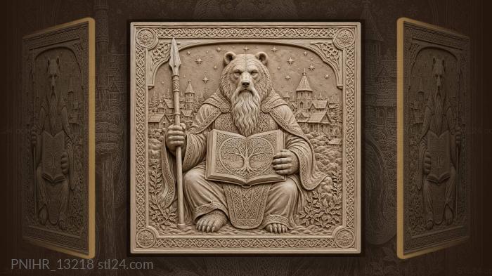 Wise bear with book and spear 3d STL model