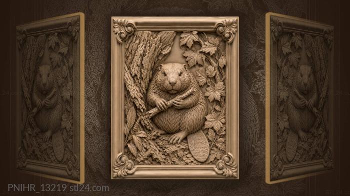 Peaceful beaver with forest branch 3d STL model