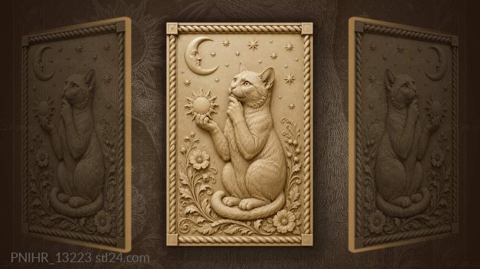 Cat holding small sun beneath stars 3d STL model