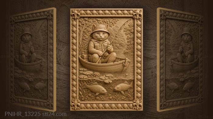 Cat angling above the water lilies 3d STL model