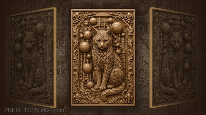 Steampunk cat among metallic structures 3d STL model