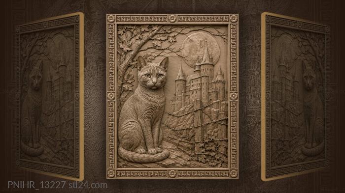 Cat and haunted castle moonlight 3d STL model