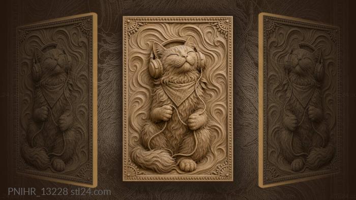 Chill cat with headphones music 3d STL model