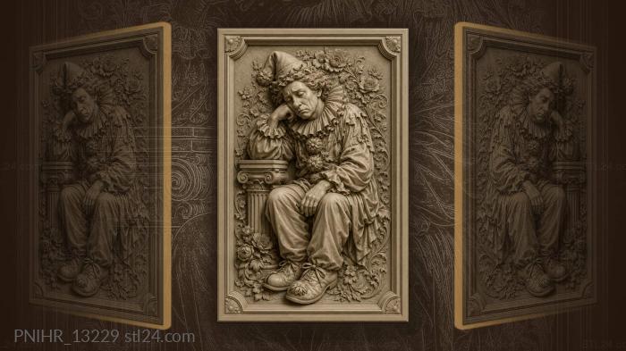 Sad clown with floral decor 3d STL model
