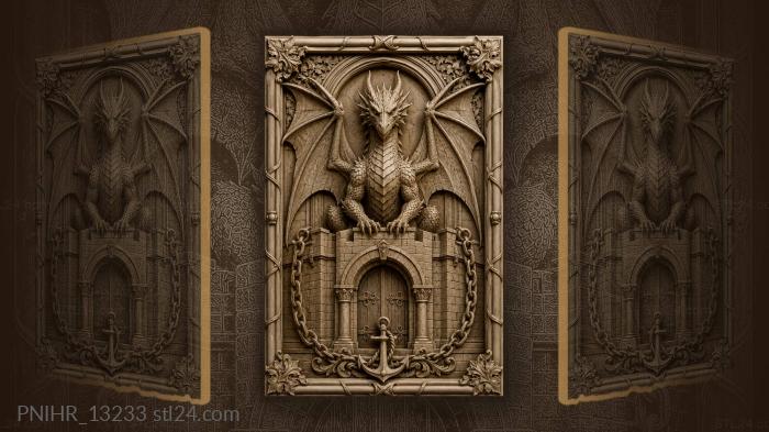 Dragon guarding ancient arched gateway 3d STL model