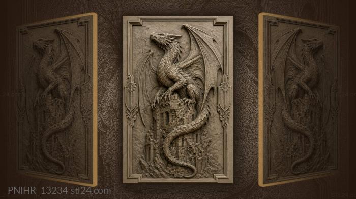 Winged beast seated on crumbling stones 3d STL model