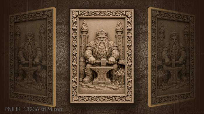 Dwarf king with hammer and treasure 3d STL model
