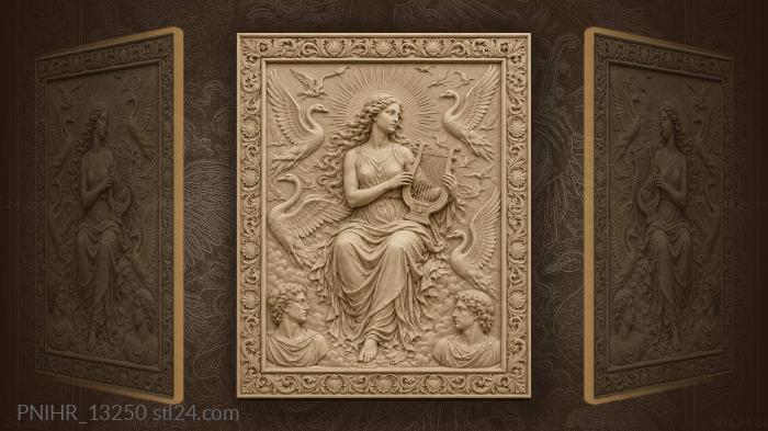 Lyre player among flying swans 3d STL model