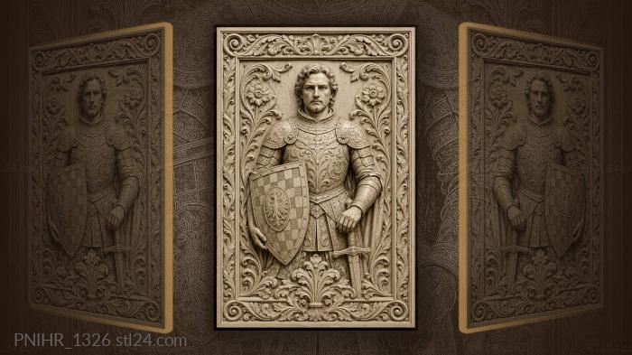 Checkered shield among floral scrolls 3d STL model