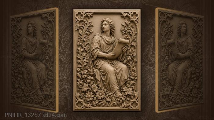 Seated man with a scroll amid flowering vines 3d STL model