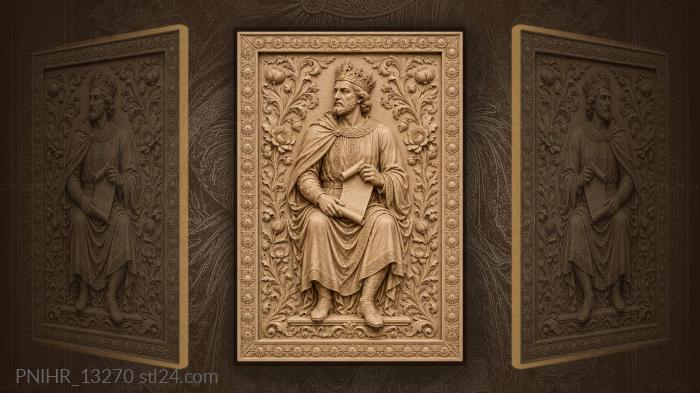 King unrolling a scroll among flowers 3d STL model