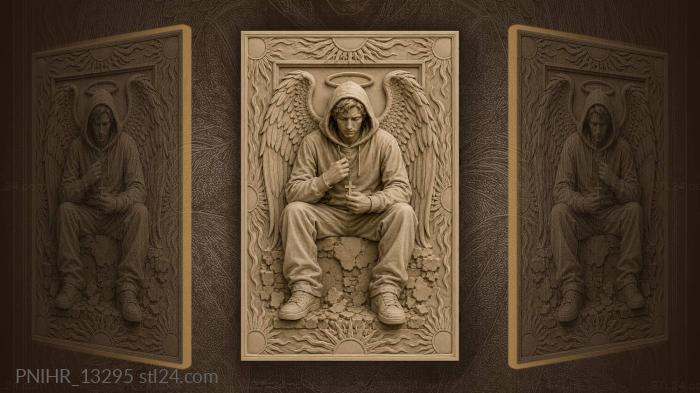 Winged figure with halo sunbursts 3d STL model