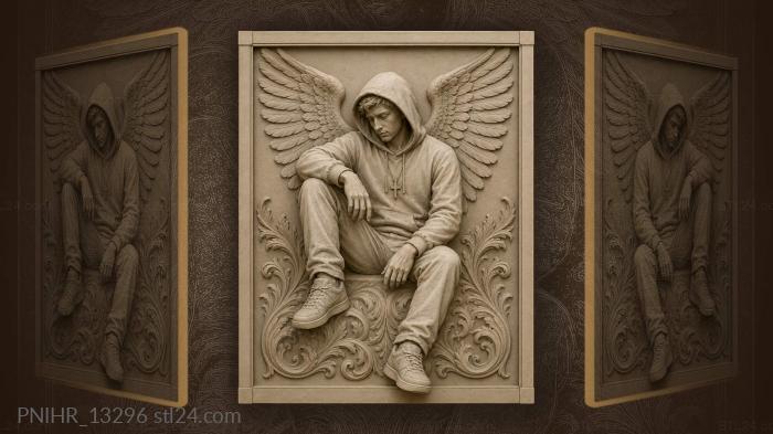 Winged figure in hooded sweatshirt 3d STL model