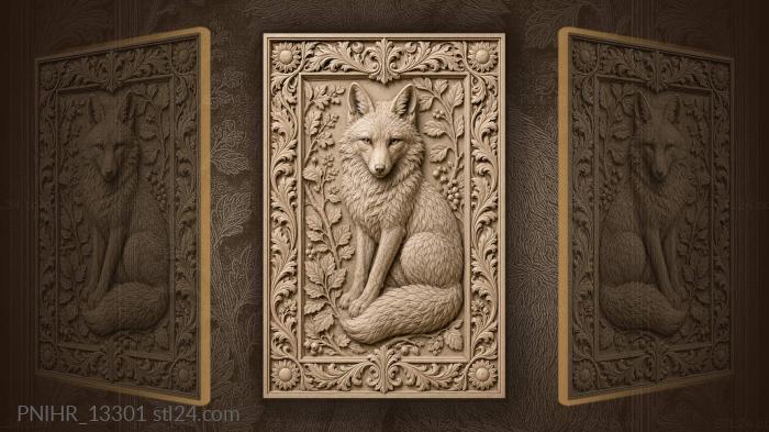 Vixen curled in her tail among berry branches 3d STL model