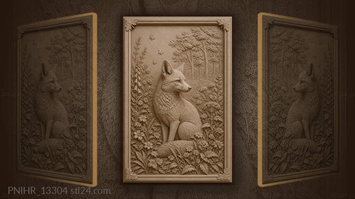 Young fox in wildflowers with butterflies 3d STL model