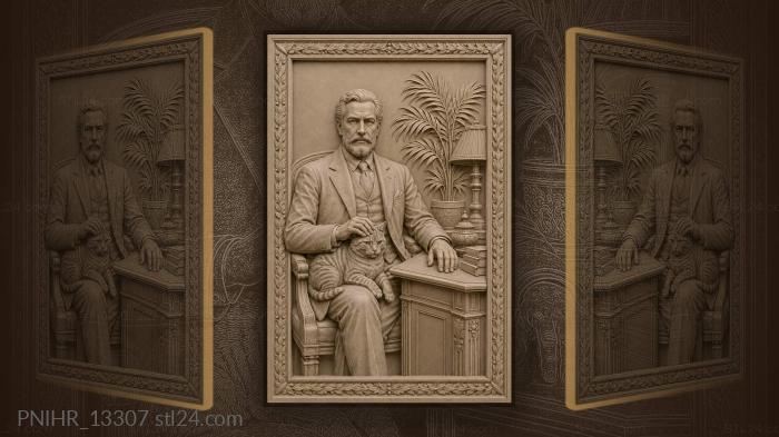 Mark Twain stroking his cat at the desk 3d STL model