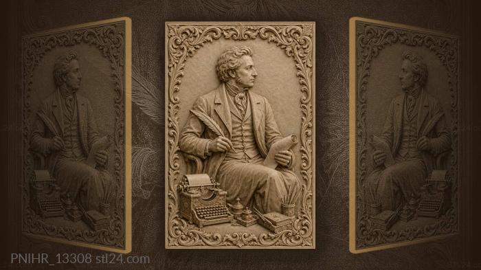 Alexandre Dumas writing a scroll by quill · Franz Schubert 3d STL model