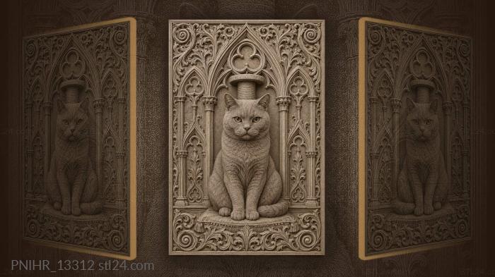 Grey cat by a scratching post 3d STL model