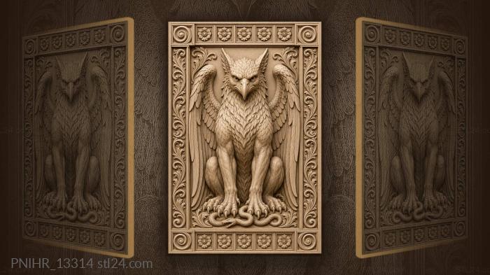 Seated griffin with a serpent at its paws 3d STL model