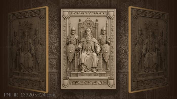 Royal throne with flanking warriors 3d STL model