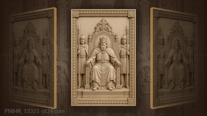 King enthroned between two spearmen 3d STL model