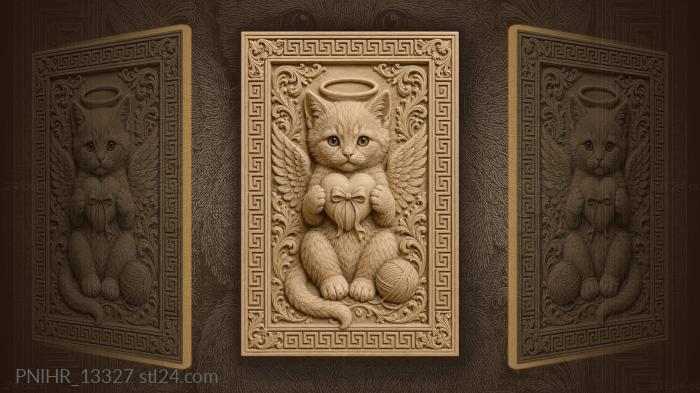 Angelic kitten with heart and yarn 3d STL model