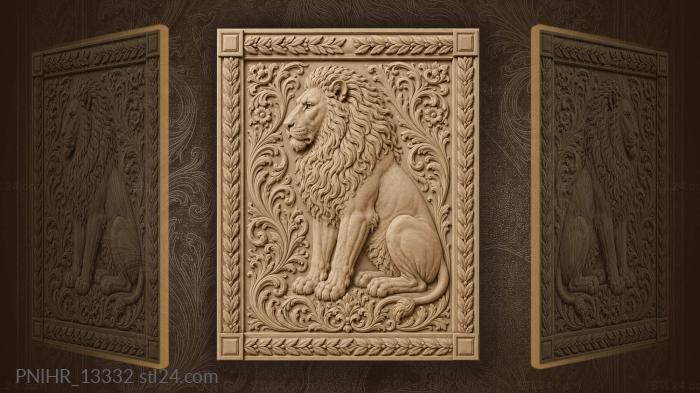 Seated lion among floral scrolls 3d STL model